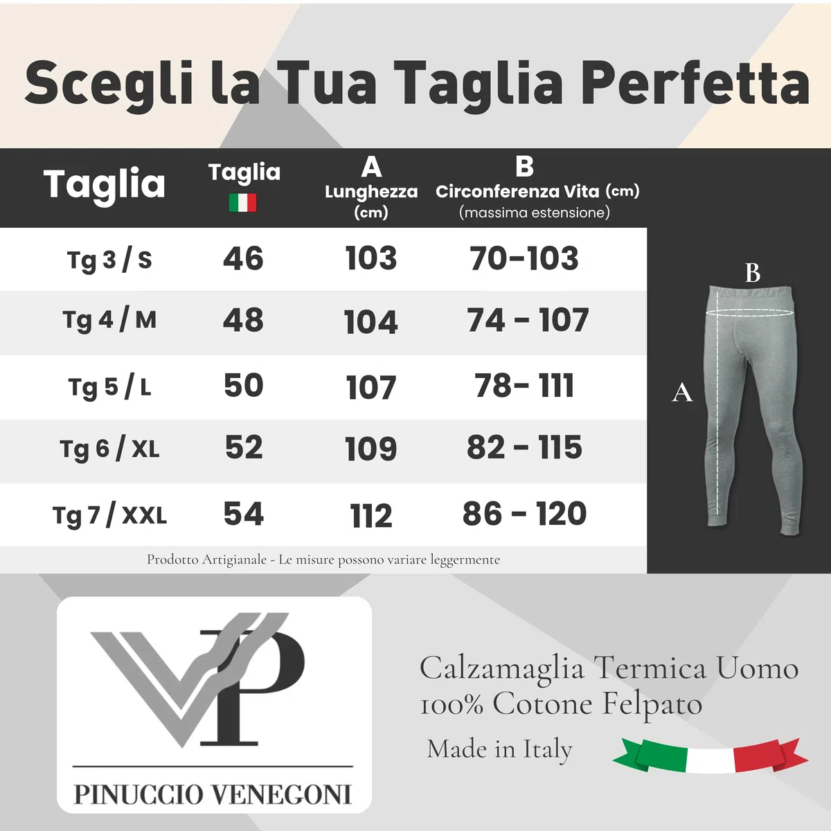 VP PINUCCIO VENEGONI - Mutande Lunghe Uomo Grigie/Nere Pacco da 2 | Calzamaglia Uomo Invernale in Caldo Cotone Felpato Morbida E Traspirante, vestibilità Perfetta - S/XXL