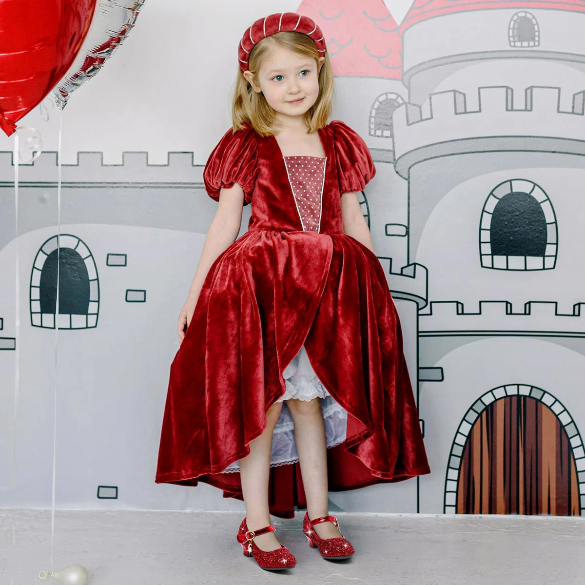 5-10 Anni Scarpe Principessa Bambina Eleganti Glitterate Ballerine con Tacco per Ragazza