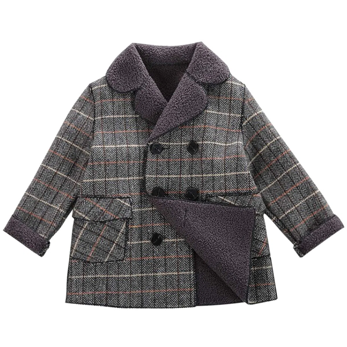amropi Bambini Ragazzi Inverno Cappotto Doppio Petto Plaid Giacca Imbottita Caldo Capispalla