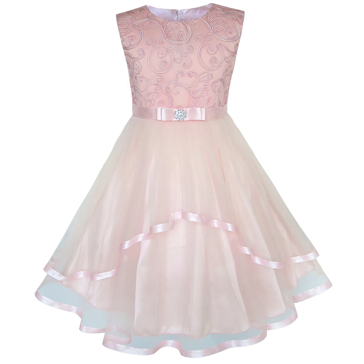 Sunny Fashion Vestito Bambina Fiore Blu con Cintura Nozze Festa Damigella d'Onore 4-12 Anni