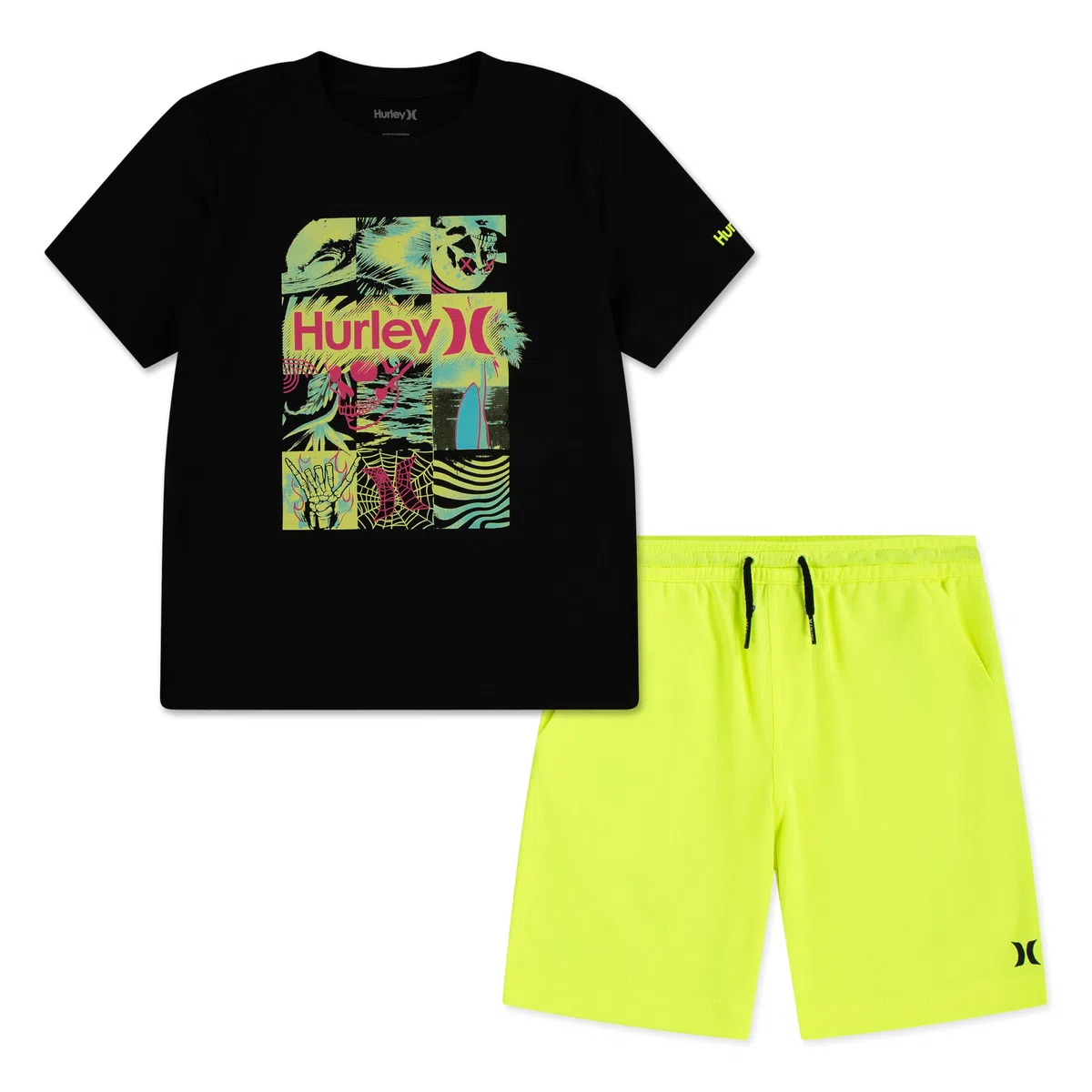 Hurley - 88793, Completo 2 Pezzi T-Shirt Grafica Shorts Bambini e Ragazzi