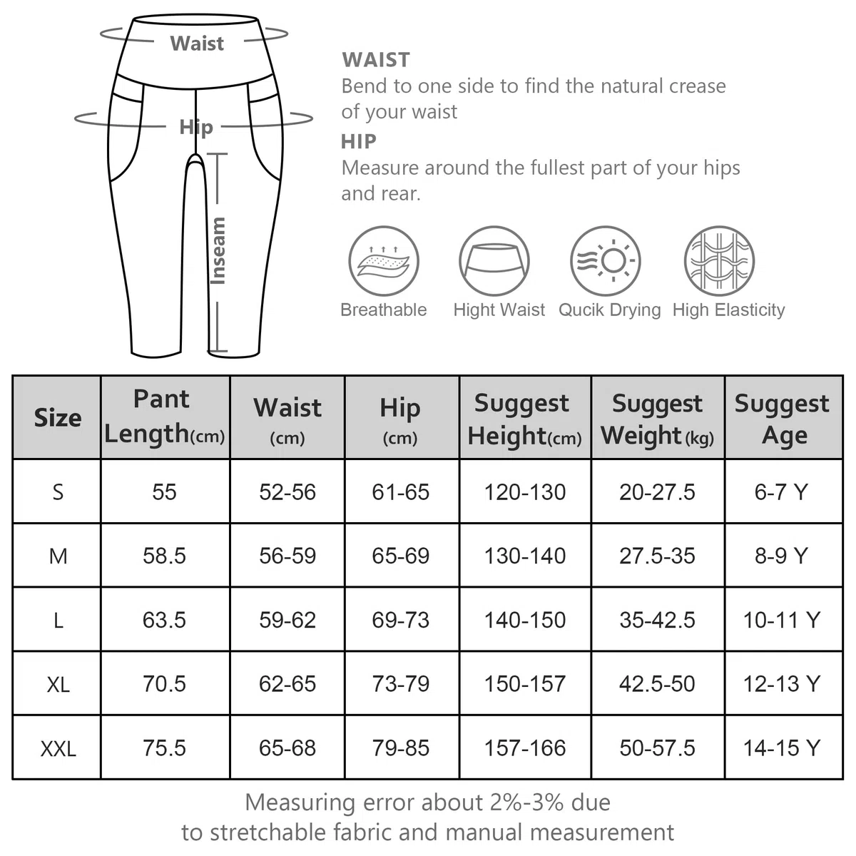 BIG ELEPHANT Confezione da 3 Leggings Capri Bambina con Tasche – Pantaloni Sportivi Yoga a Vita Alta per Bambine, Corsa, Danza, Allenamento