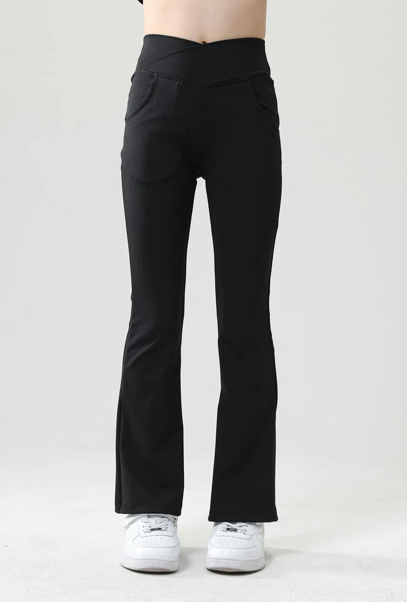 Pantaloni da yoga da bambina a vita alta Bootcut Pantaloni da danza in tinta unita per 5-12 anni, nero, 9-10 Anni