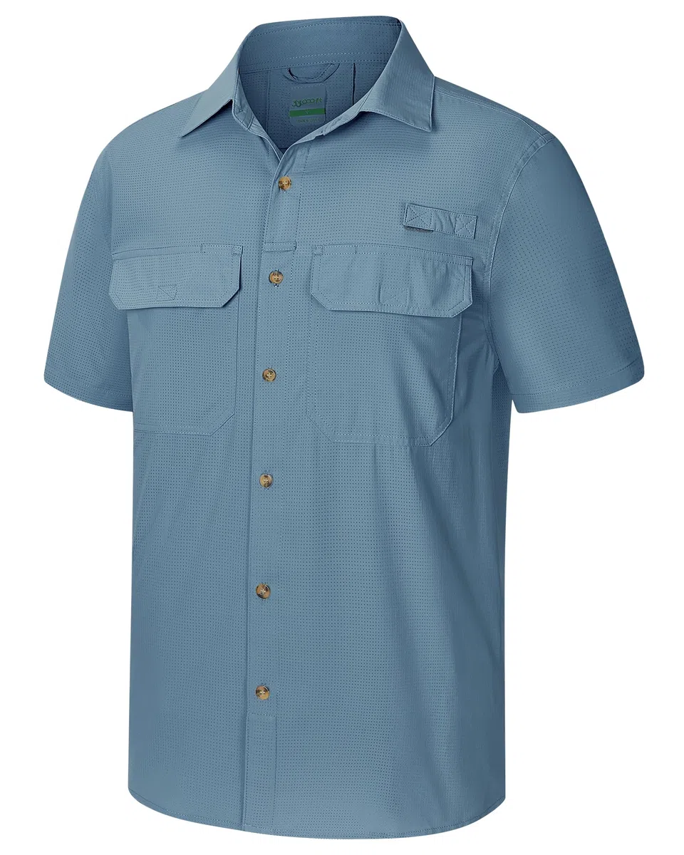 33,000ft Camicia da uomo a maniche corte UPF50+, protezione UV, per attività all'aria aperta, ad asciugatura rapida, per il tempo libero, per pesca, safari, viaggi, golf