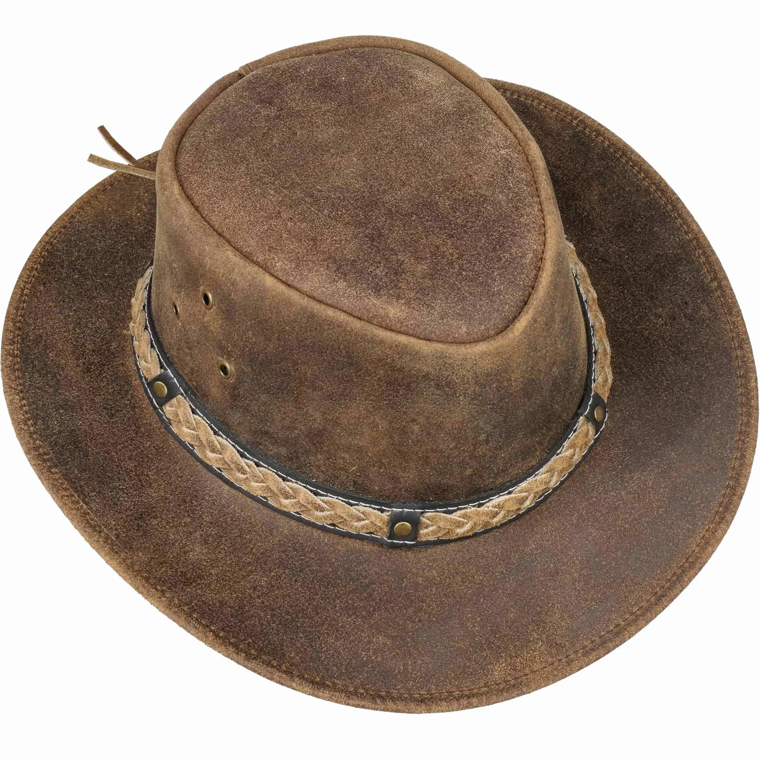 Pamposh Cowboy Cappello per Uomo e Donna-Premium Pelle Australiano Cappello-Fatto a Mano Leggero Western-Modellabile Tesa Larga Cowgirl