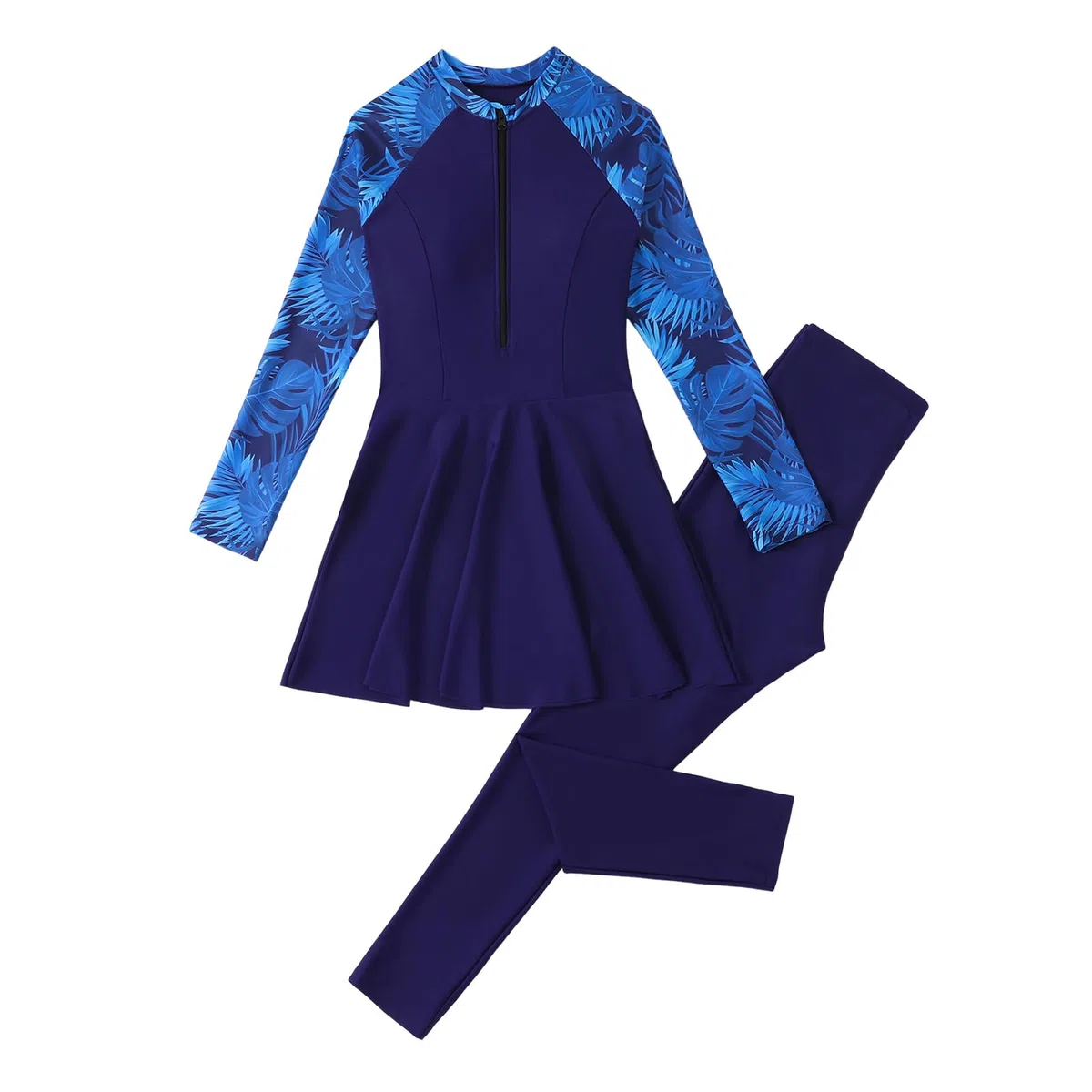 Costume da bagno musulmano da donna, 2 pezzi, modesto, a maniche lunghe, con pantaloni, tankini, costume da bagno a lunghezza intera, rash guard