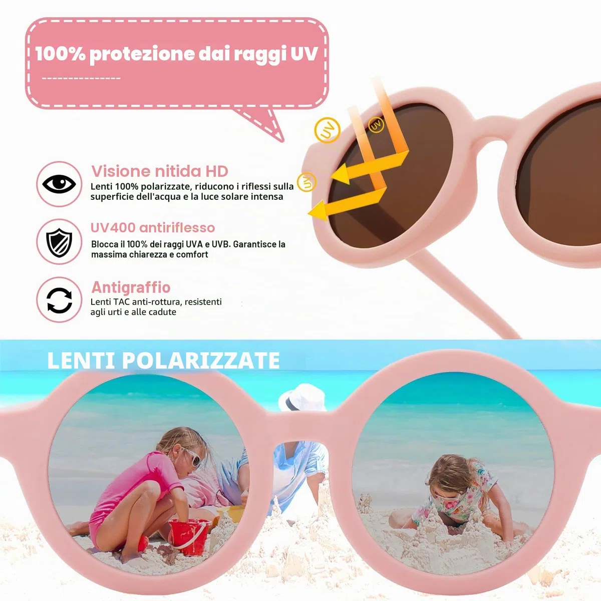 Occhiali da Sole Neonato 0-24 Mesi - Polarizzati con Regolabile Cinturino Rotondi per Bambini Bambino Bambina Neonata Occhiali da Sole