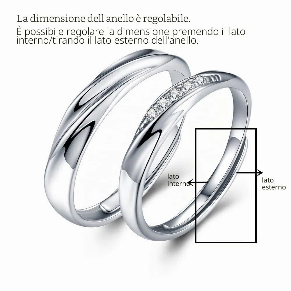 sassu fine Endless Love, coppia di anelli in argento 925 con zirconia cubica Swarovski, regolabili, fedi nuziali, anelli di promessa (anelli per coppia)