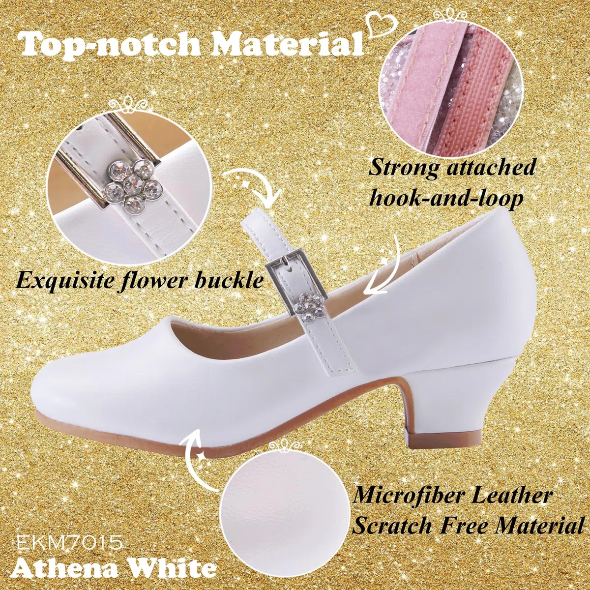 EIGHT KM Scarpe con Tacco Principessa Eleganti Lucente Comunione Cerimonia Ballerine Bambina Tacchi Ragazza EKM7015 Pelle Microfibra Athena Bianco