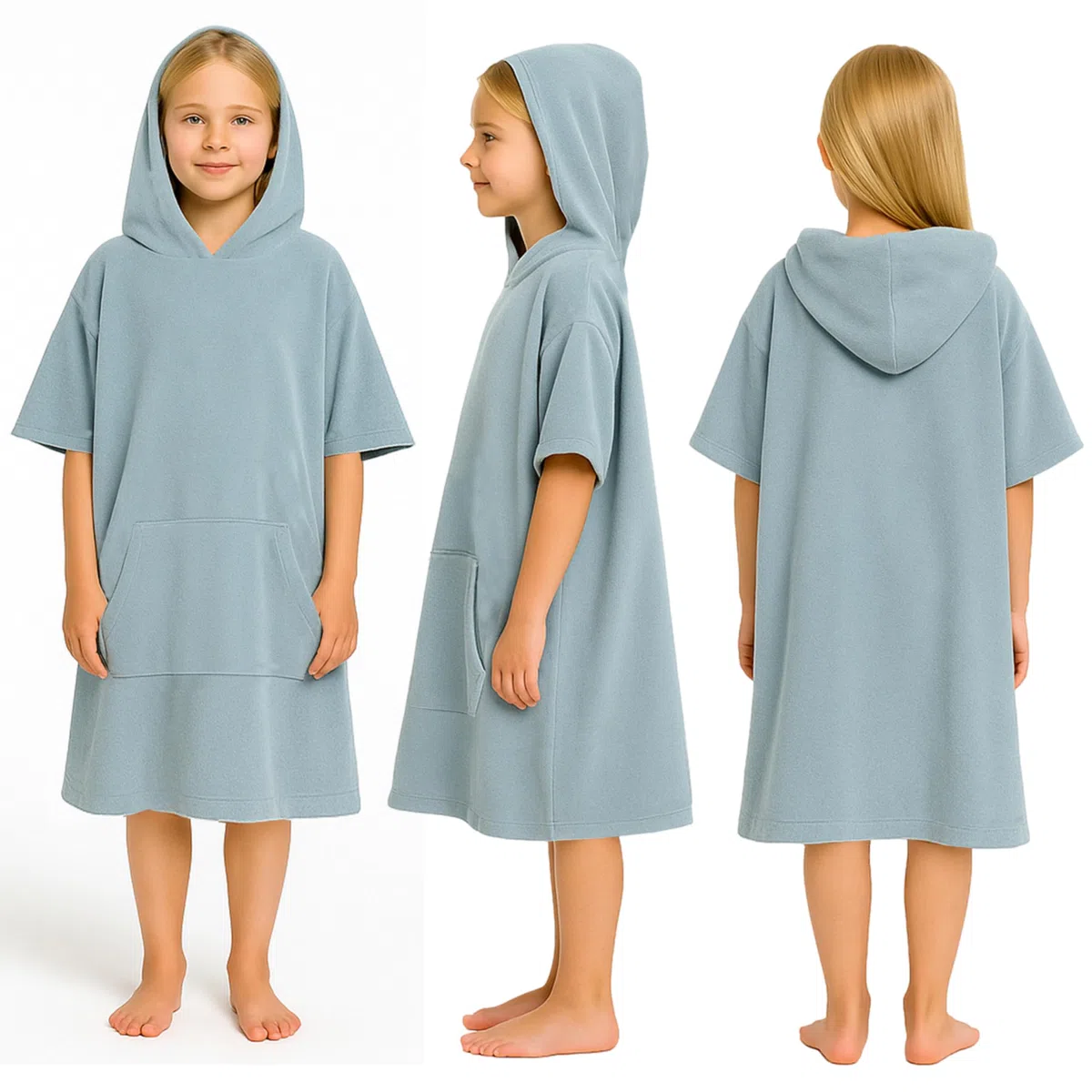 Poncho Mare Bambino Bambina Cotone Leggero - Accappatoio Ragazzo Ragazza Asciugamano Telo Bagno Spugna Leggera con Cappuccio Surf Spiaggia