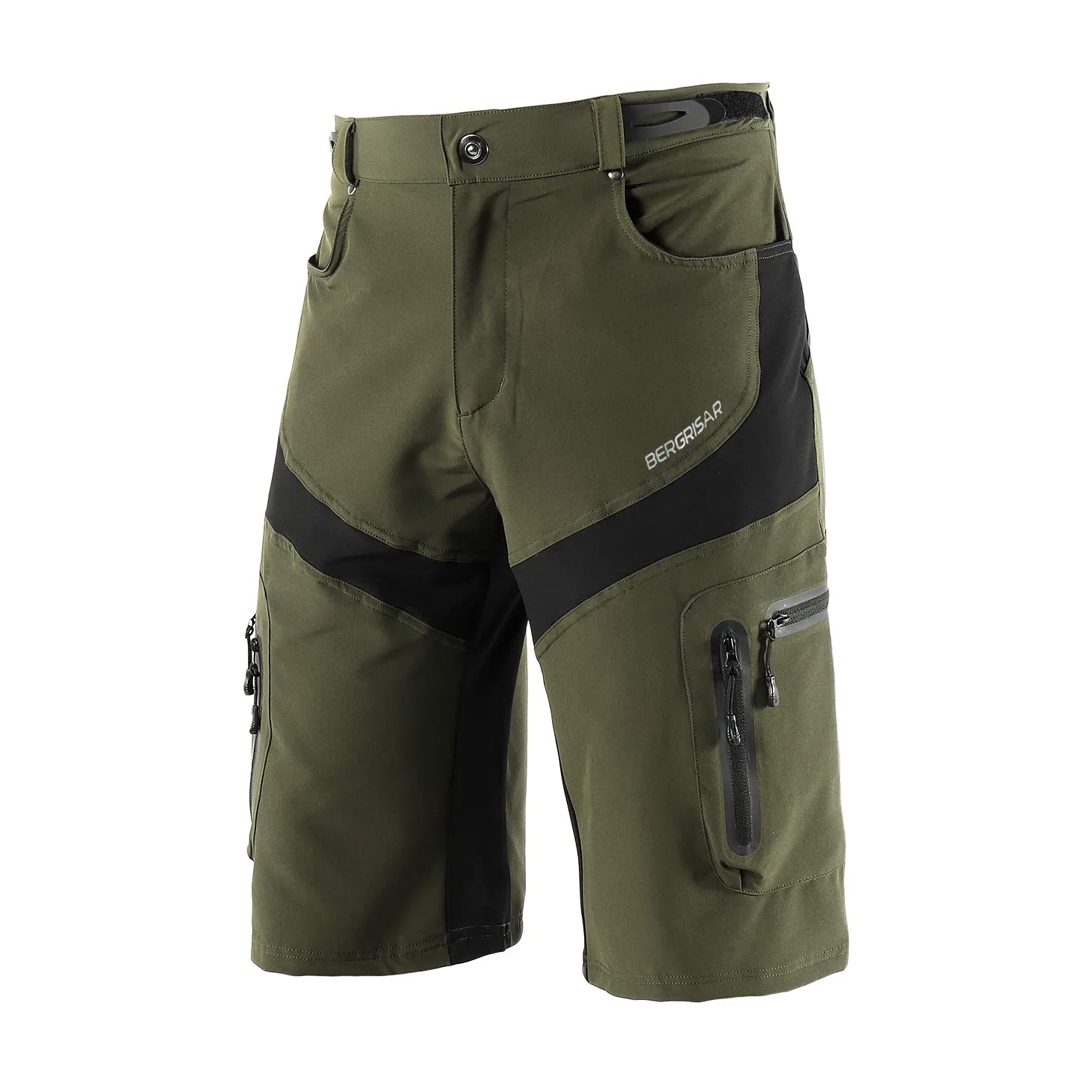 BERGRISAR Pantaloncini MTB Uomo Pantaloncini Ciclismo Bici Mountain Bike Pantaloni Shorts con Cerniera Tasche 1806BG