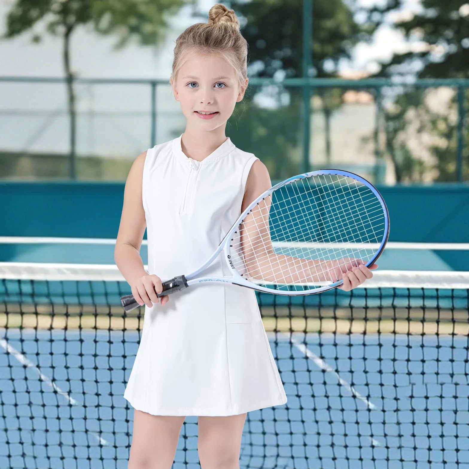 Bezioner Vestito Tennis Ragazze Abito Golf Cerniera Abito Sportivi con Pantaloncini e 4 Tasche Abbigliamento da Padel Bambini