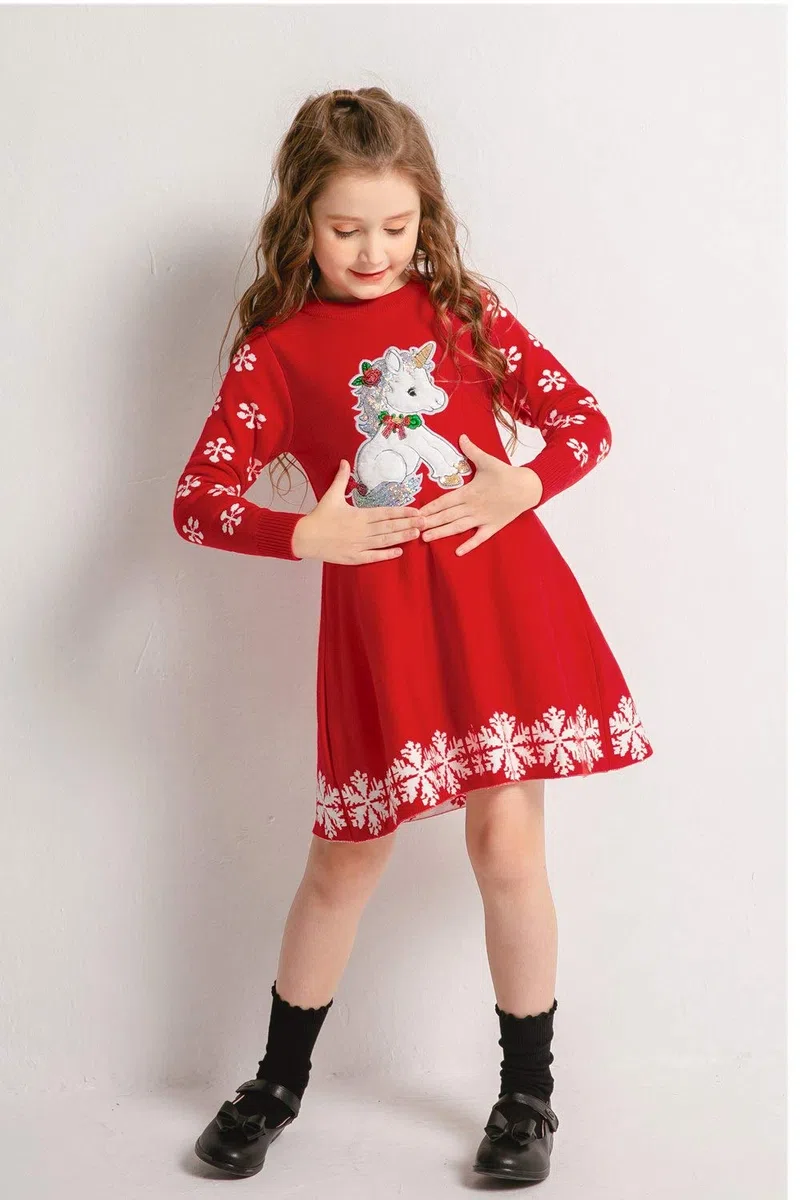 SMILING PINKER Abiti Bambina Maniche Lunghe Natalizio Bambini Lavorano Maglia Casual Cervo per Abito Altalena Autunno Inverno