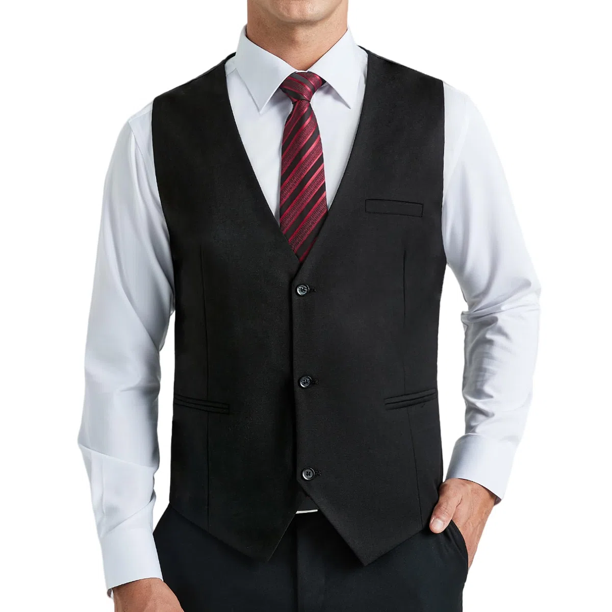 HISDERN Gilet Abito Uomo Formale Panciotto Uomo Elegante Classico Cotone Matrimonio Panciotti in Tinta Unita Con Tasche XS-4XL