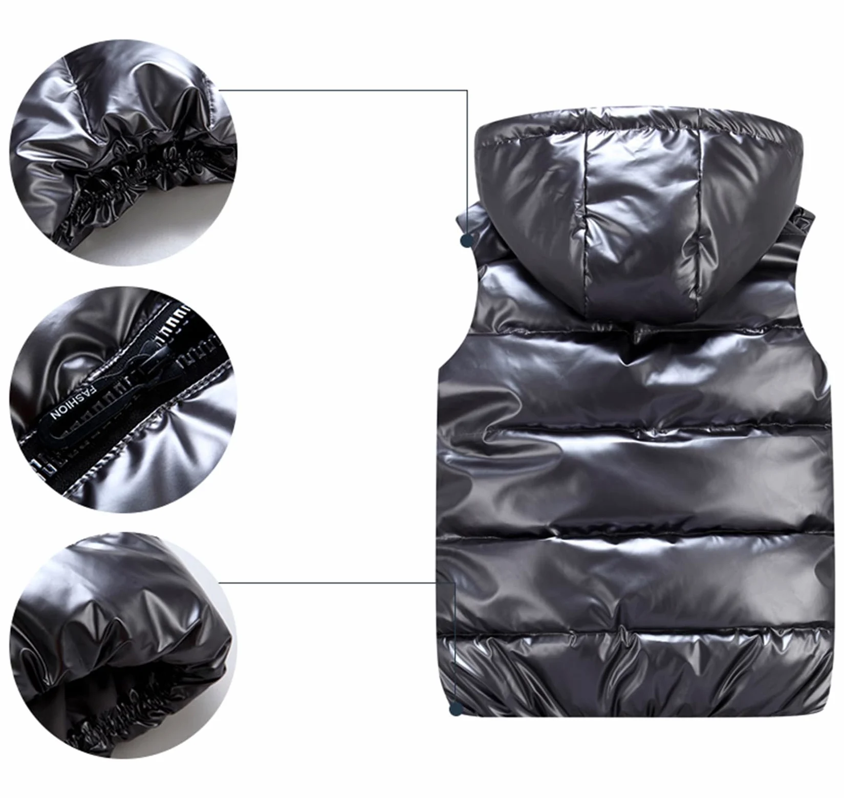 GIBZ Piumino Smanicato uomo con Cappuccio Lucido Caldo Gilet Imbottito con Tasche Cerniera Senza Maniche Casual per Invernale