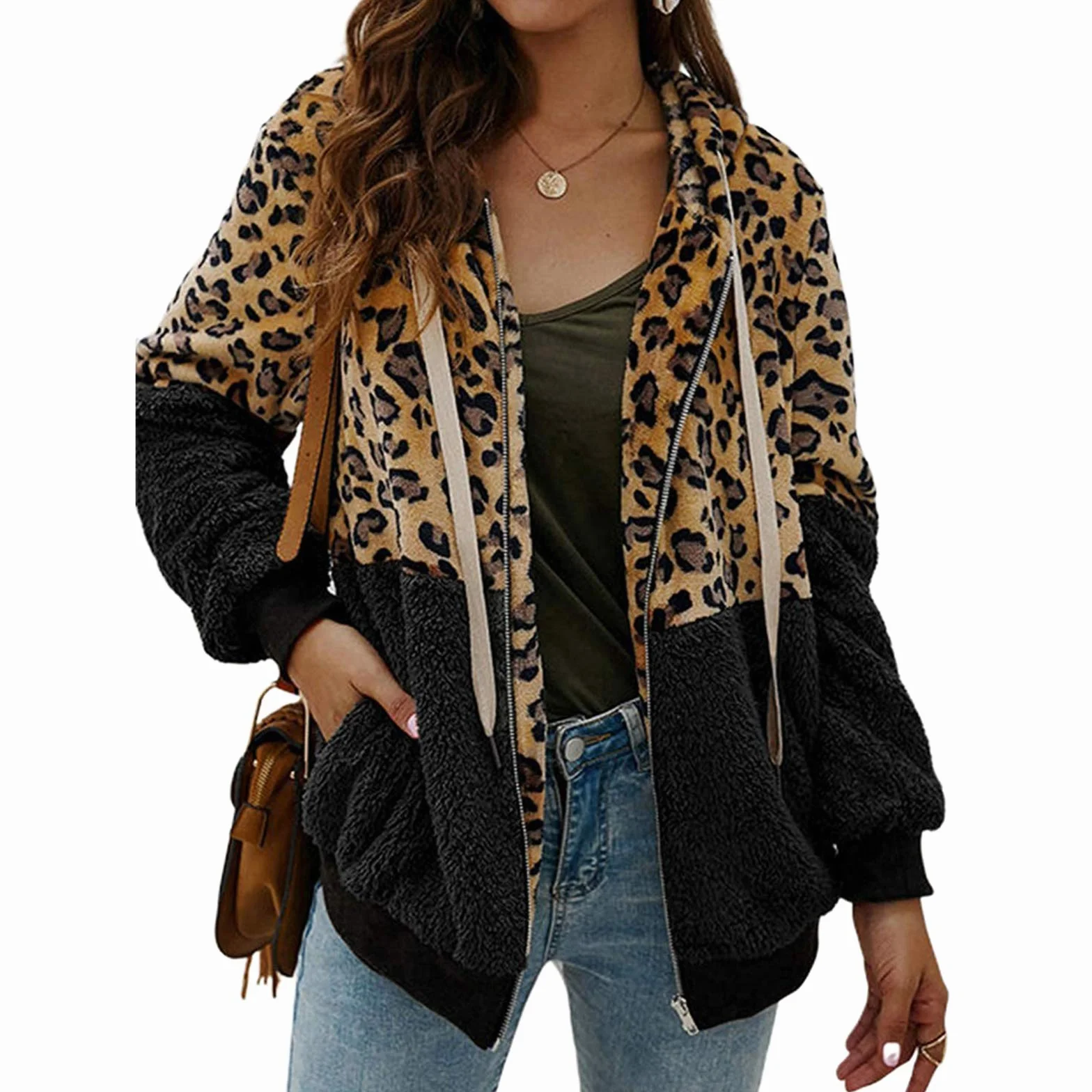 ABINGOO Cappotto Donna Casual Felpa con Cappuccio Giacca Leopardo Invernale Cerniera Giacche e Cappotti Vello Caldo Hoodies Outwear