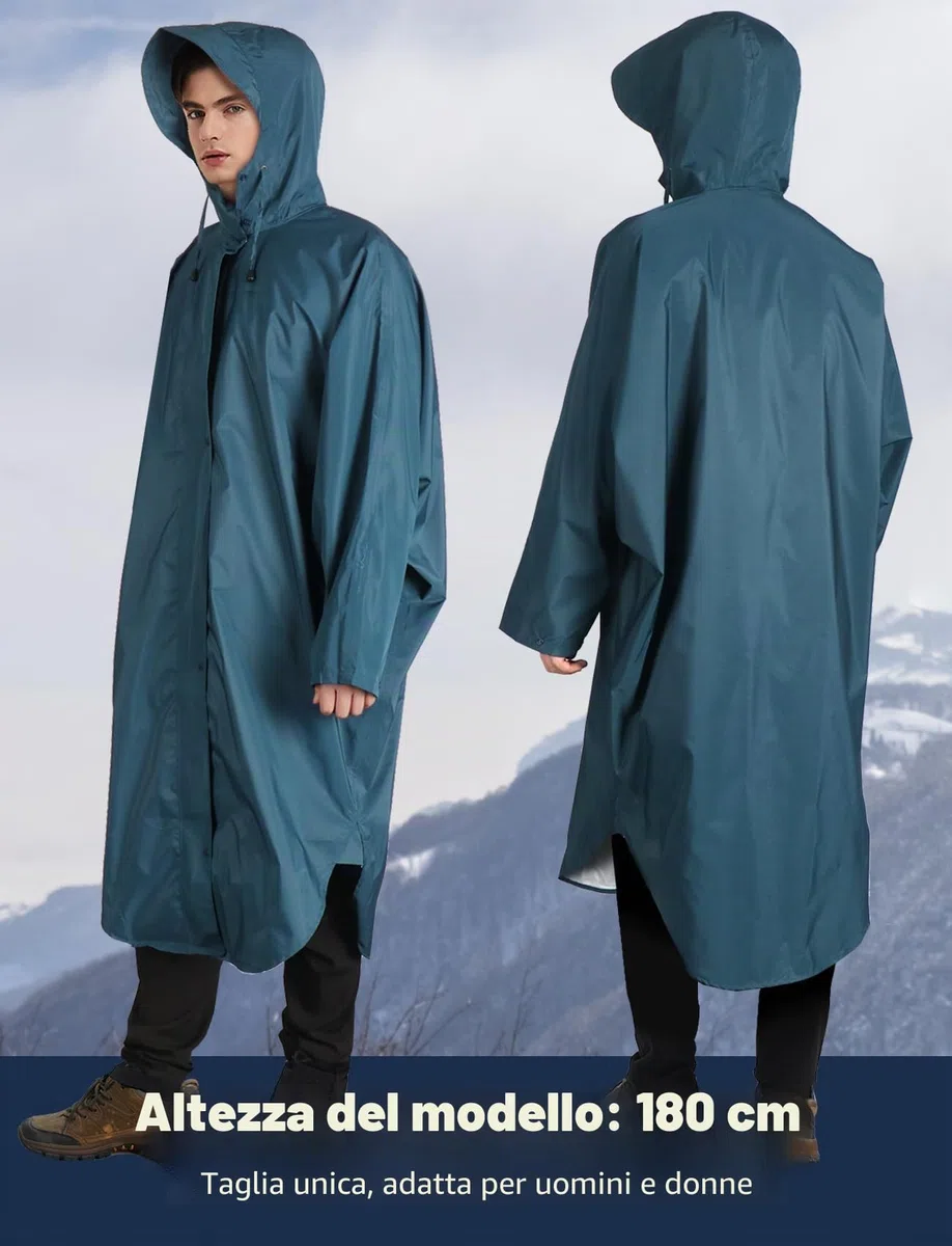 ANYOO Impermeabile Poncho Antipioggia con Cappuccio e Maniche, Giacca Antipioggia Leggera e Antivento per Donne e Uomini