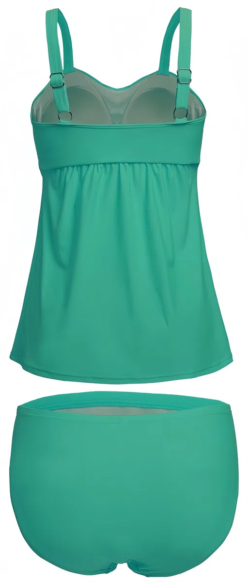Ocean Plus Donna Elegante Tankini Avvolgente con Slip per la Pancia Senza Ferretto Tinta Unita Set di Tankini a Due Pezzi con Spalline Regolabili