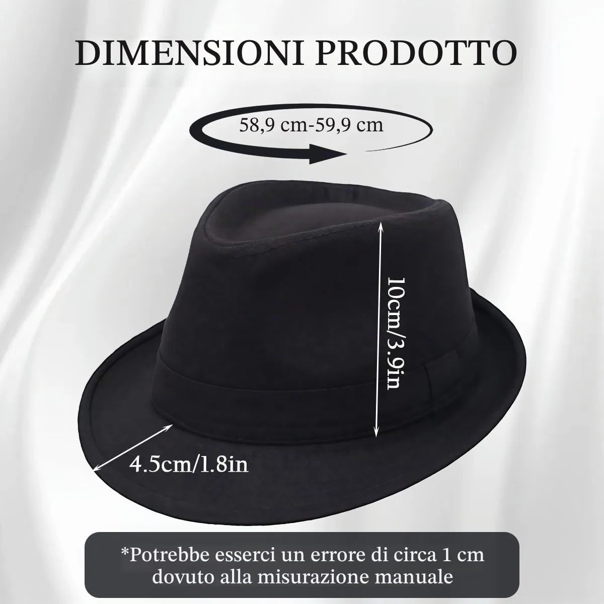 Happyupcity Cappello nero strutturato da uomo Manhattan Gangster Trilby Fedora Jazz Cap Floppy Panama Gentlemans Cappello piatto