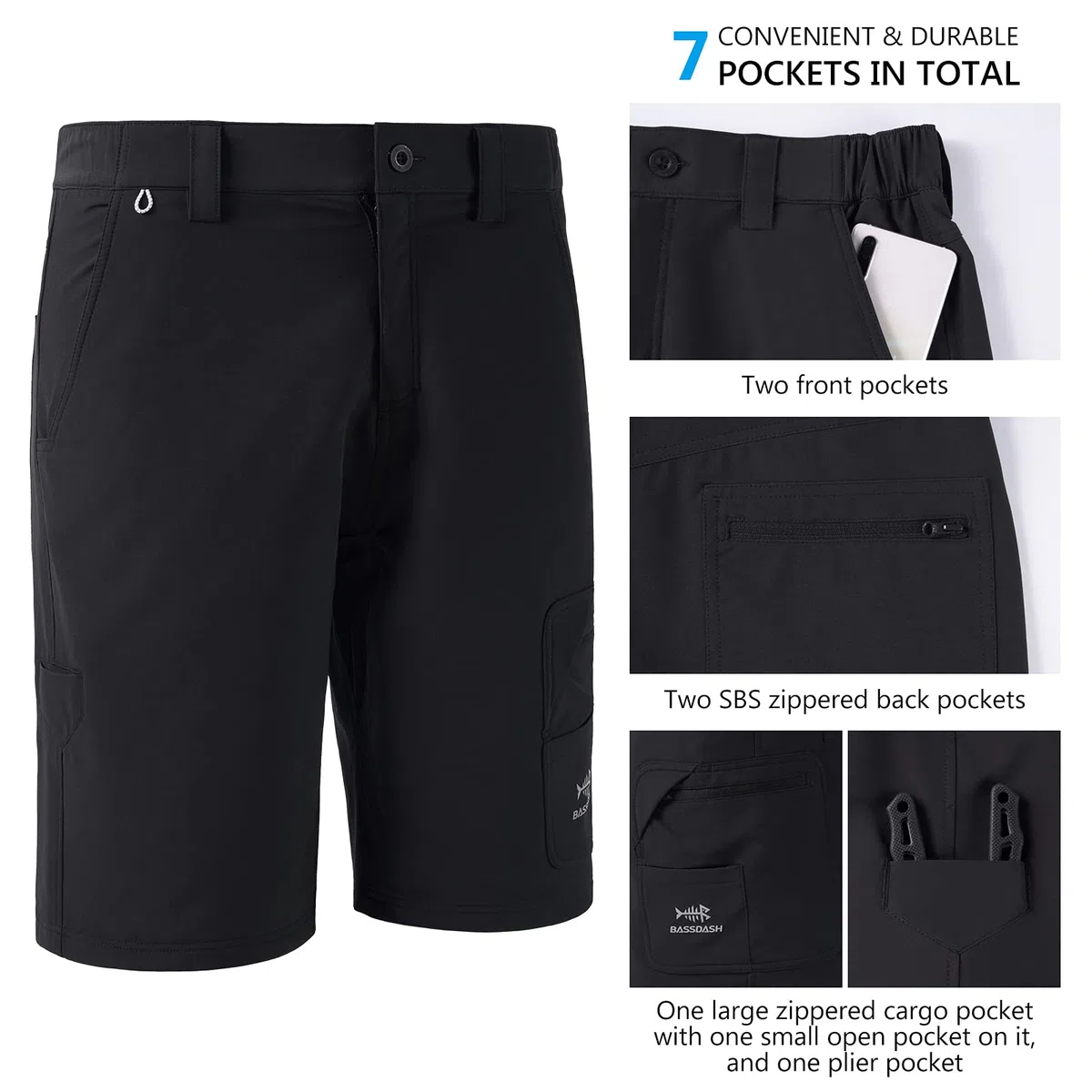 Bassdash FP01M 10.5" Pantaloncini Cargo da Pesca da Uomo Quick Dry UPF 50+ Resistenti all'Acqua
