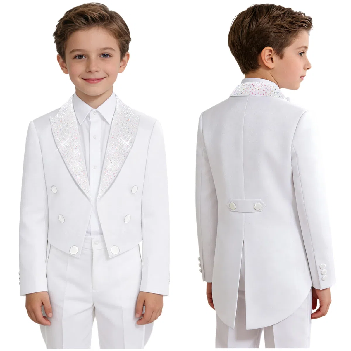 JEATHA Cappotto Elegante per Ragazzo con Strass Blazer Classico Slim Fit Monopetto Giacca Formale da Smoking Tuxedo per Battesimo Compleanno Festa Sera