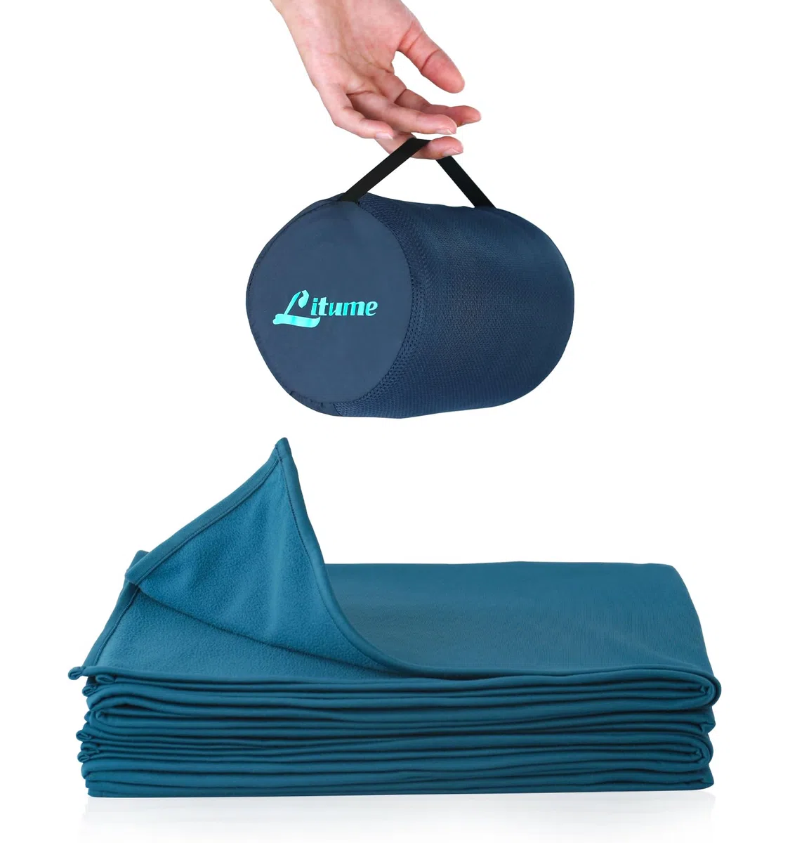 Litume Coperta da viaggio leggera e traspirante, coperta da aeroplano morbida 170x122 cm per viaggiatori, telo da campeggio pieghevole con sacca per treno, campeggio, viaggio