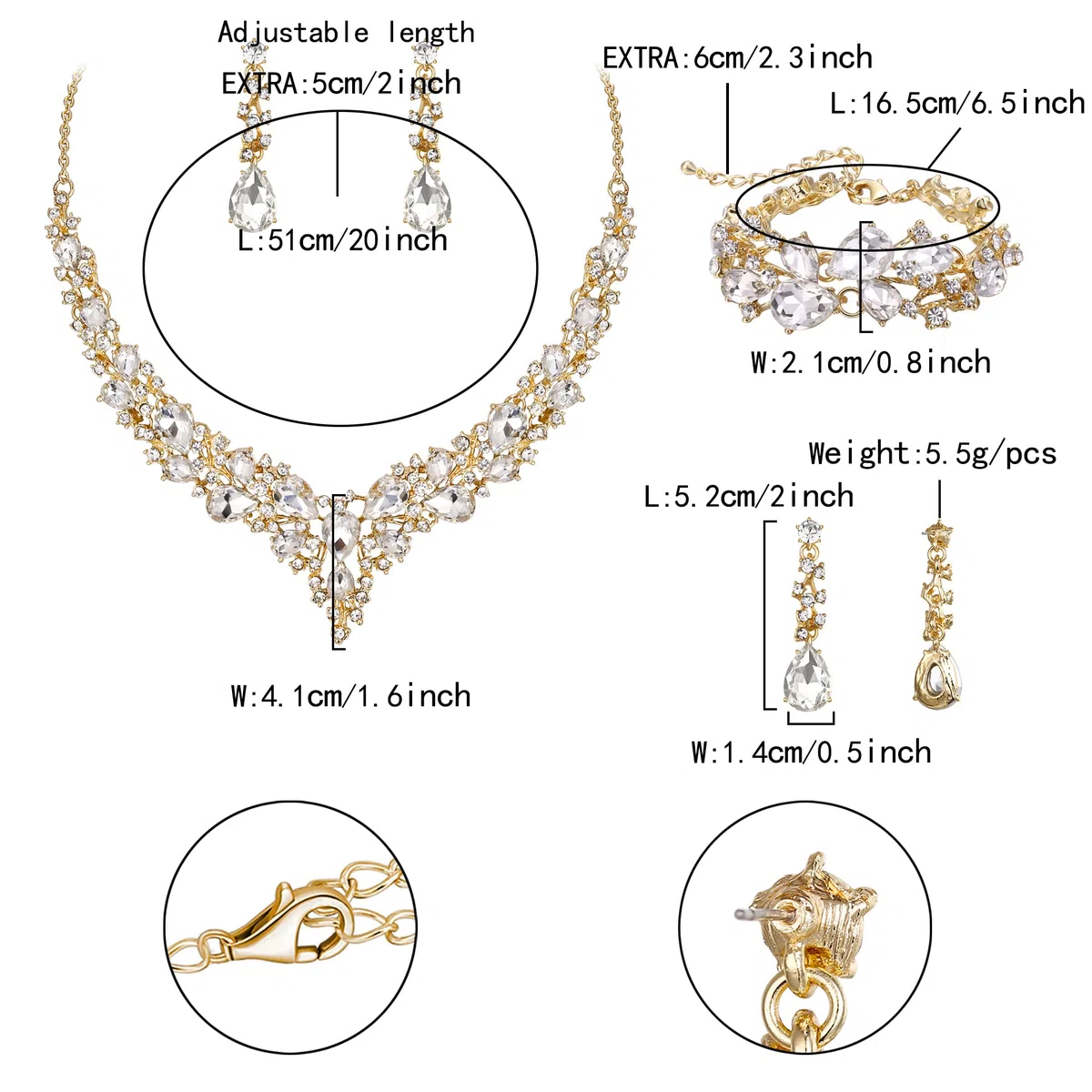 EVER FAITH Gioielli da sposa per le donne, Cristallo austriaco Goccia Cluster Collana Dangle Orecchini Link Set Bracciale