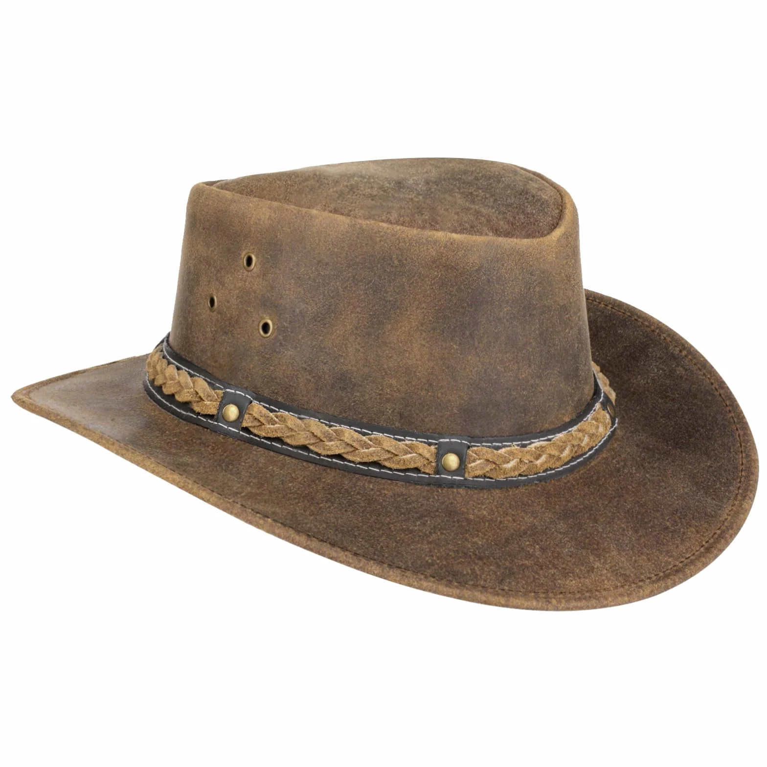 Pamposh Cowboy Cappello per Uomo e Donna-Premium Pelle Australiano Cappello-Fatto a Mano Leggero Western-Modellabile Tesa Larga Cowgirl