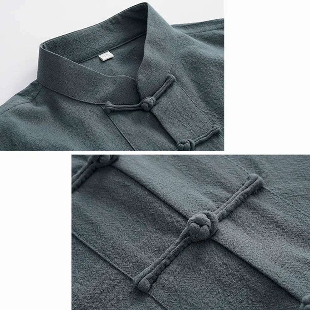 ZHOUXIAO Biancheria di Cotone Tai Chi Unifori Uniforme Uomo Kung Fu Abbigliamento Manica Corta Cinese Vestiti Tradizionali Tops, Tang Suit Hanfu Giacca Camicia Cappotto Marti Red-XXXL