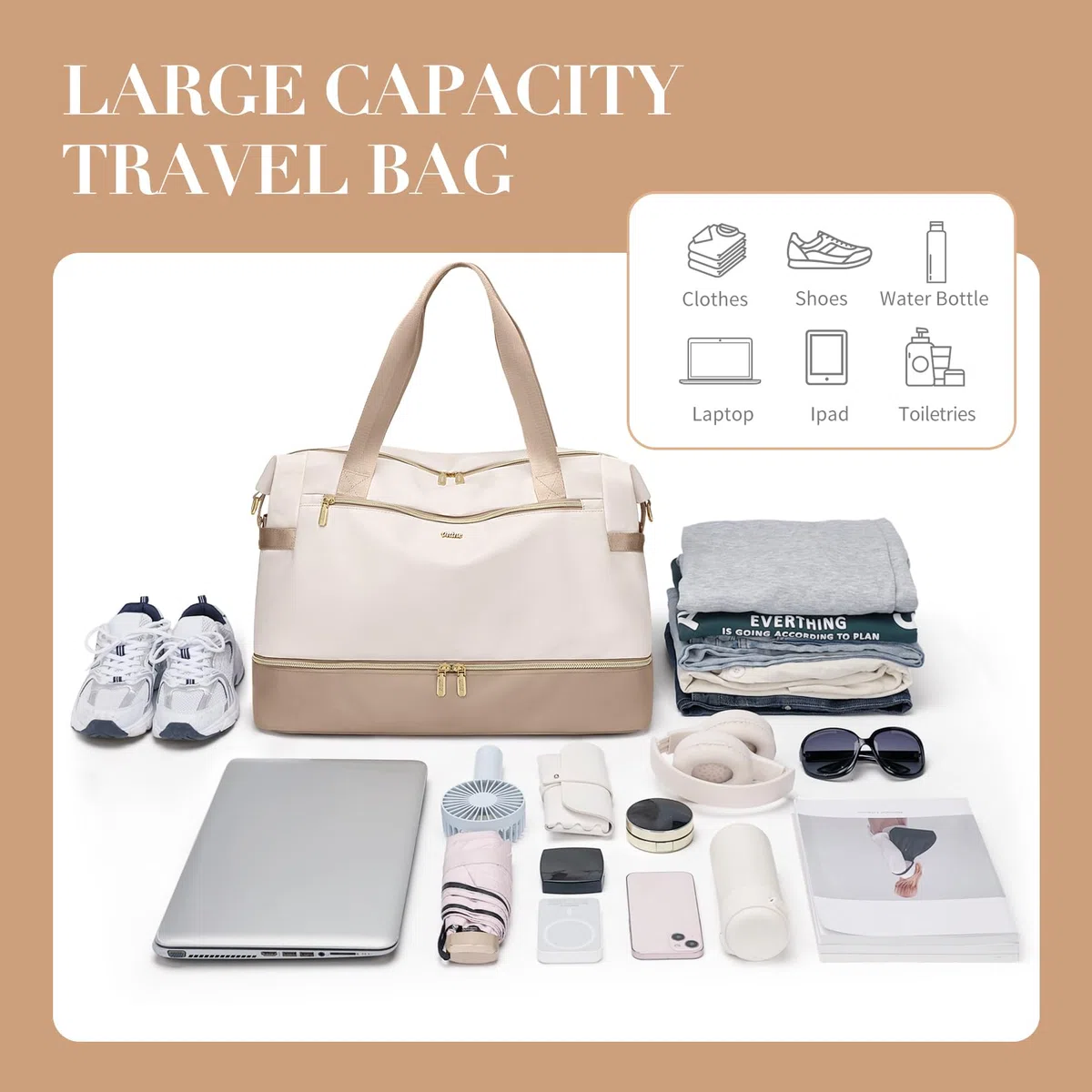 VNINE Borsone da Viaggio Donna,Bagaglio a Mano Borsa da Viaggio con Scomparto per le Scarpe, Grande Borsa Parto Ospedale Mamma Nascita, Impermeabile Borsa Piscina Sportiva, Travel Weekender Gym Bag