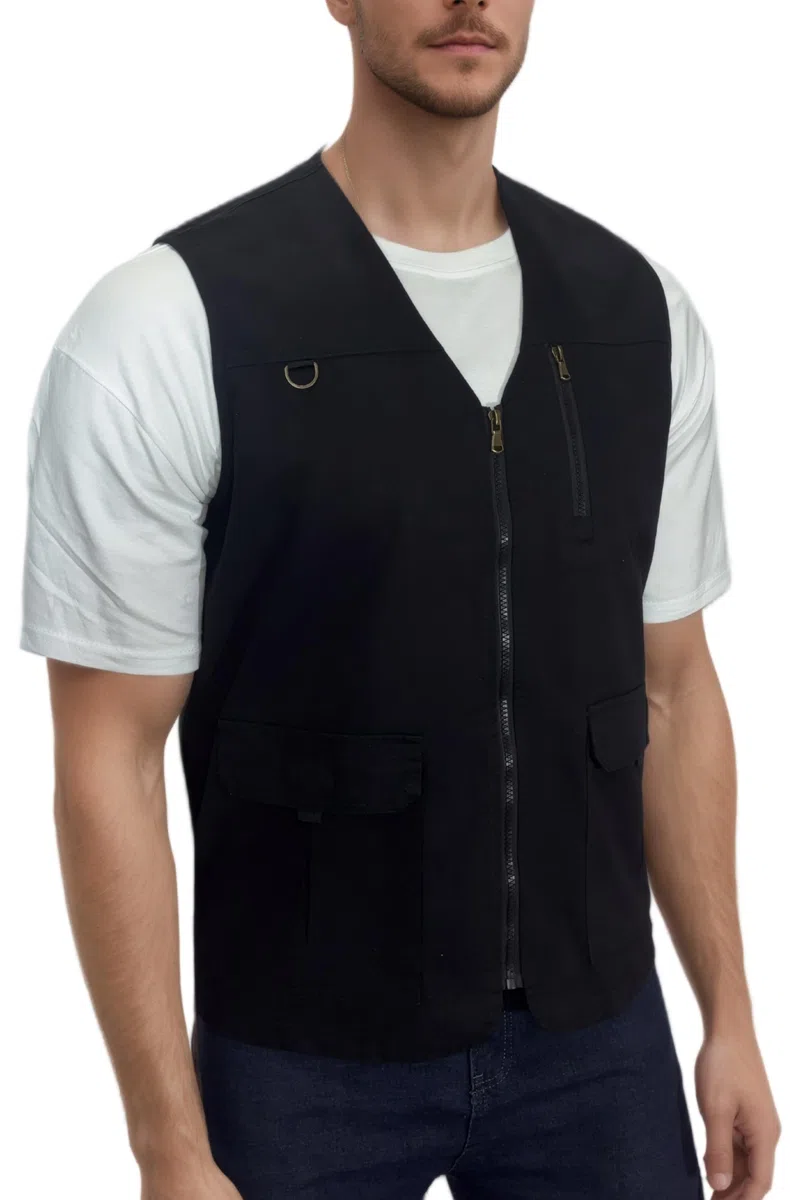 Gilet da Pesca da Uomo Casual Sport Giubbotto Leggero Cotone Gilet Multi-Tasche Senza Maniche Asciugatura Gilet Rapida Lavoro Giubbino per Safari Campeggio Gilet