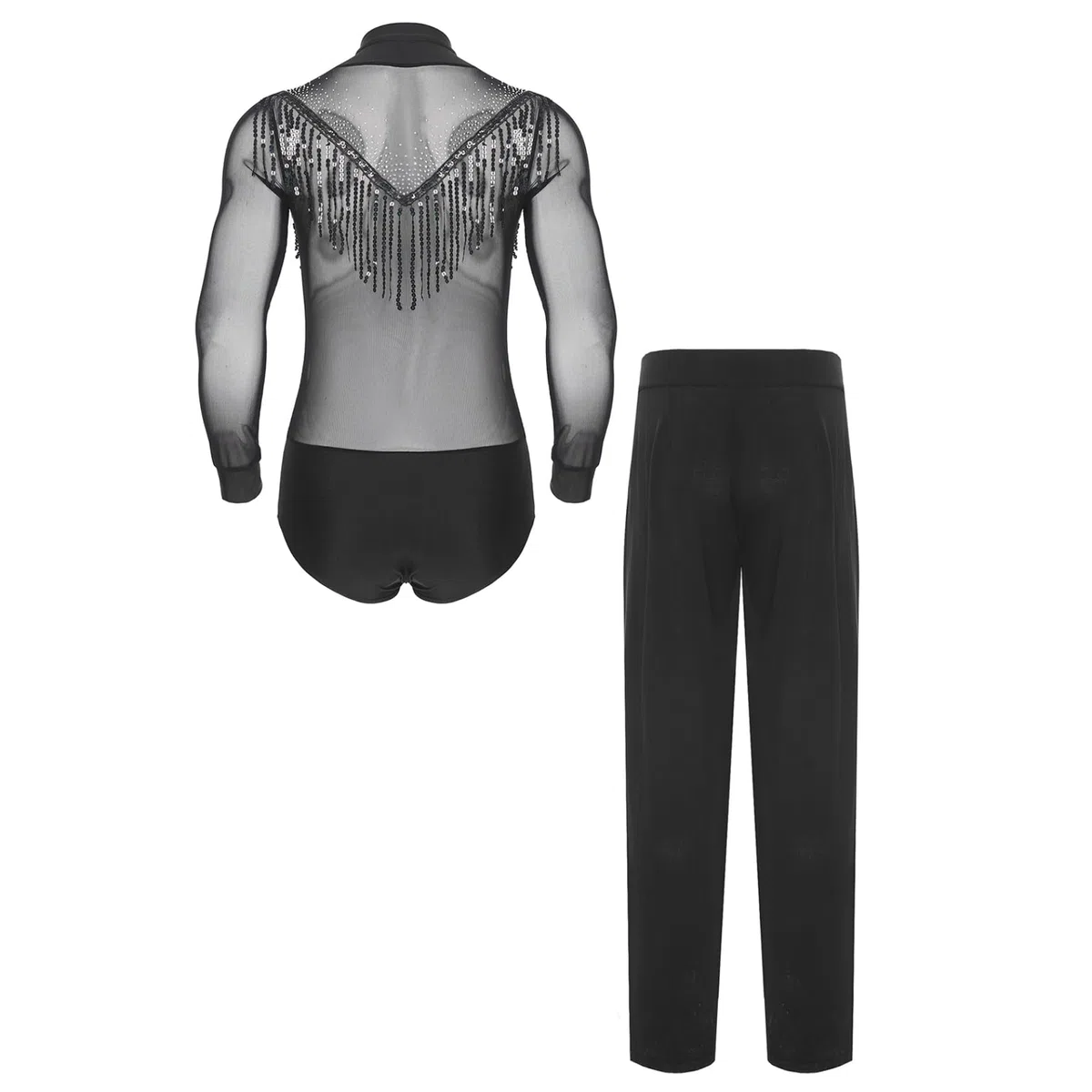 Jugaoge Camicia da uomo a maniche lunghe, body da danza, scollo a V, body da ginnastica con pantaloni lunghi, abbigliamento classico