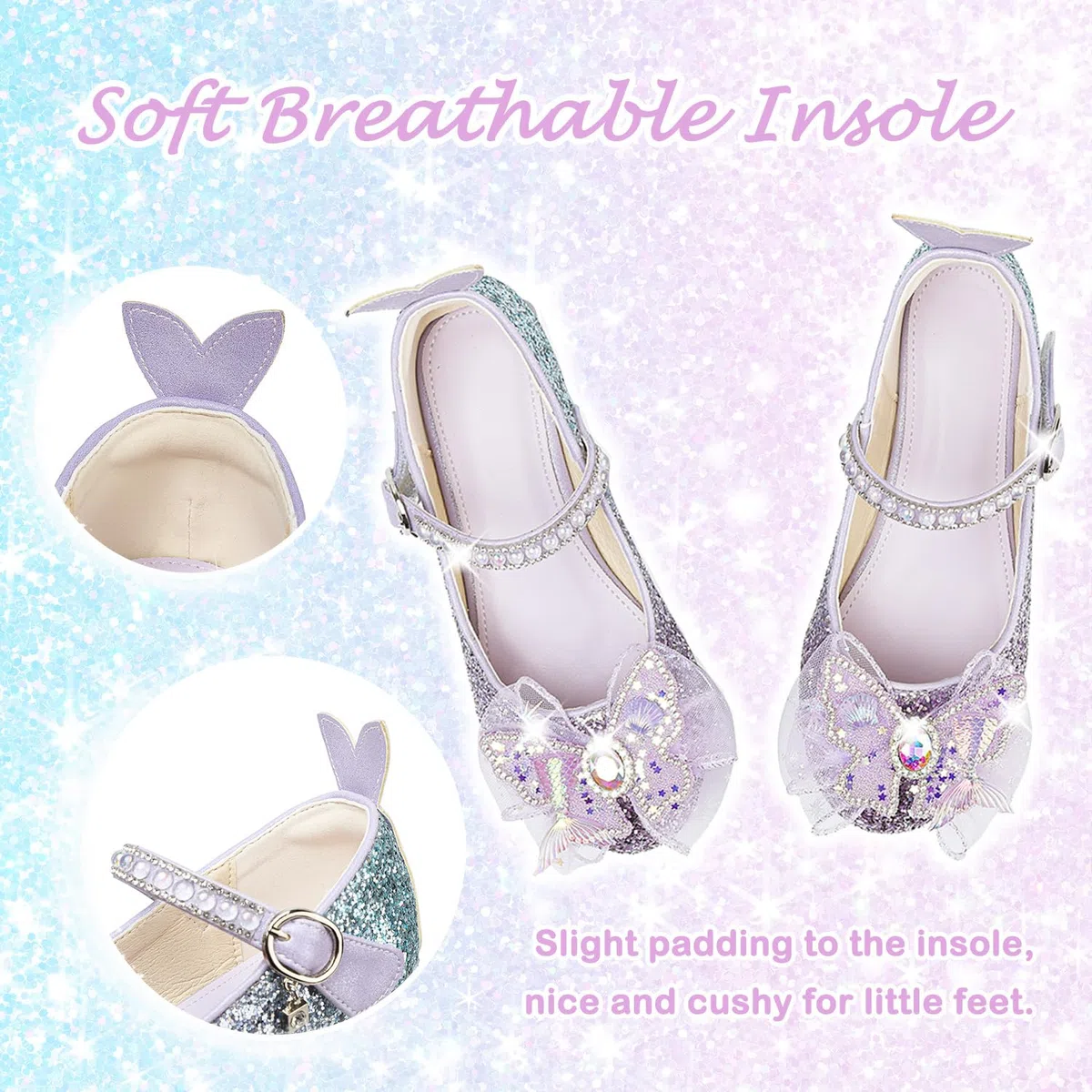 Mary Jane - Scarpe da principessa glitterate, con tacco basso, per feste, matrimoni, compleanni, balli studenteschi, cosplay, ballerine per bambini