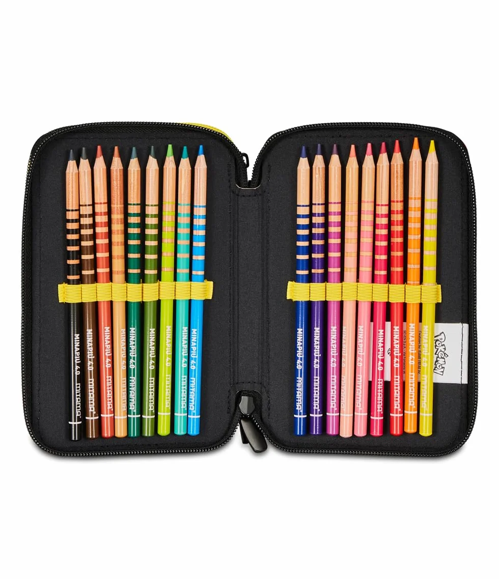Seven Astuccio Scuola 3 Scomparti, PIKACHU - POKEMON, Giallo Rosso - Portapenne Multi Scomparto Con Matite, Penne e Colori, Accessori Zaino, Zaino Scuola - Astuccio Bambino Ragazzo - Pokemon