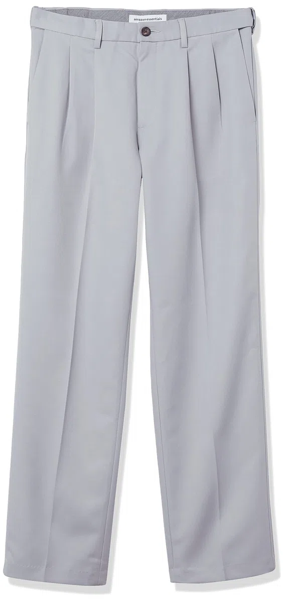 Amazon Essentials Pantaloni da Abito con Pinces con Vita Espandibile in Vita e Vestibilità Classica Uomo