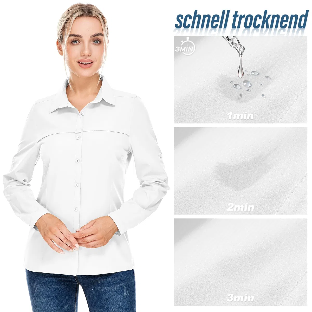 Camicia da donna UPF 50, protezione UV, a maniche lunghe, da donna, traspirante, ad asciugatura rapida, per escursioni, casual, per lo sport, 5077