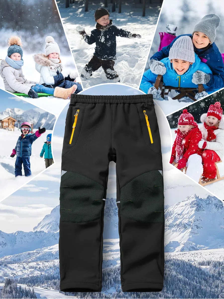 Pantaloni Softshell Bambini Impermeabili Sci Riscaldati Outdoor Termici Foderati Invernali Trekking Cargo per Ragazzi e Ragazze