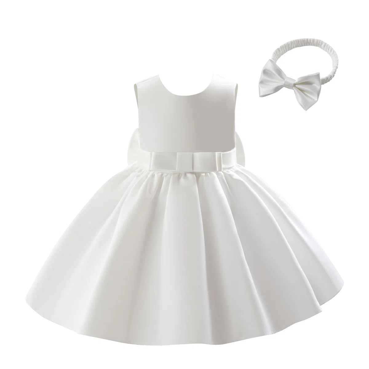 Miipat Abitini per Bambina Raso Abito da Fiorella Matrimonio, Nodo a Fiocco Schiena a V Principessa Formale Vestito Compleanno Abiti Bambine Abito da Battesimo per Ragazze 6 Mesi-4 Anni
