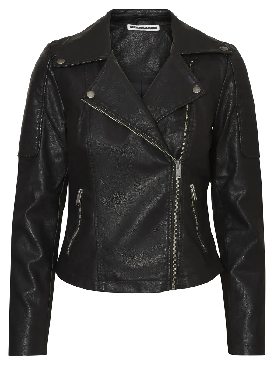 Noisy May Giacca in Ecopelle da Donna Giacca da Motociclista Giacca di Transizione Manica Lunga Shacket Rivestita in PU NMREBEL