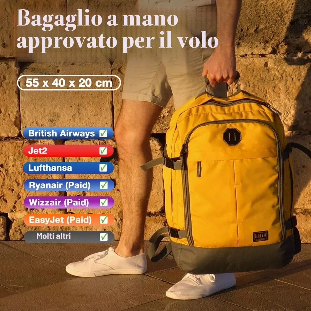 Cabin Max Metz 55x40x20 Zaino da Viaggio Aereo Bagaglio a Mano, Zaini Viaggio, Zaino Aereo - Borsa Per Easyjet, Ryanair, Vueling, WizzAir, Volotea (44L Poliestere Riciclato)