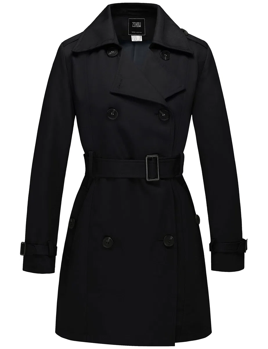 Wantdo Cappotto Primaverile da Donna Doppiopetto Lungo Trench Antivento Idrorepellente Leggera Casuale Giubbotto con Cintura Slim Fit