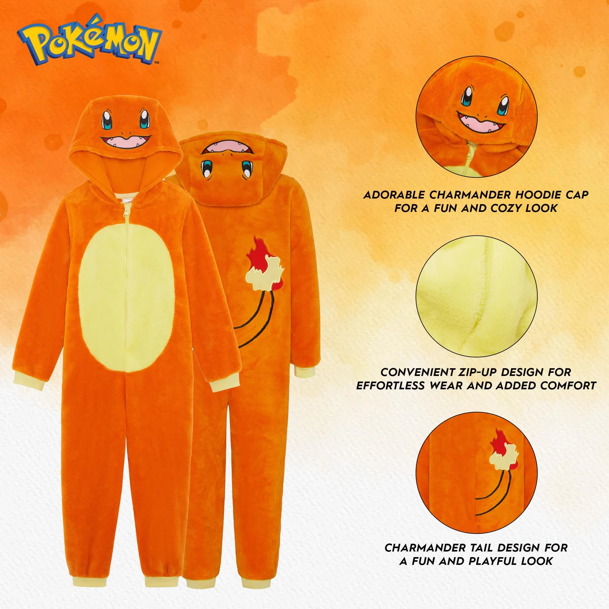 Pokémon - Tutina con Cappuccio per Ragazzi o Ragazze, Pikachu, Charmander, Gengar, Snorlax, Squirtle o Eevee, età 3-12 Anni