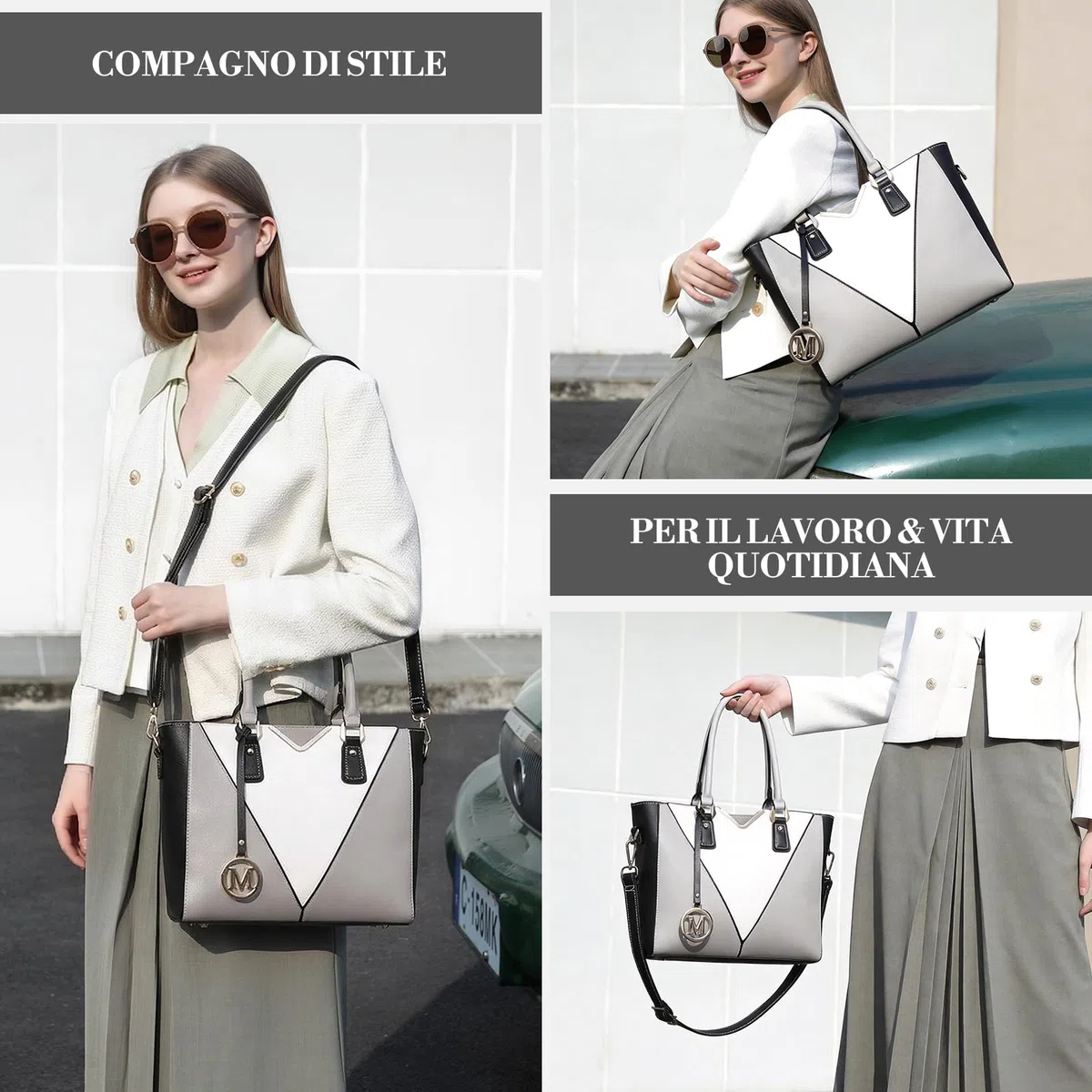 Miss Lulu Borsa Tote Donna Grande, Borse Media Firmate PU Pelle Tracolla a Forma di V, Ampia e Pratica per Viaggio, Università e Lavoro Nero