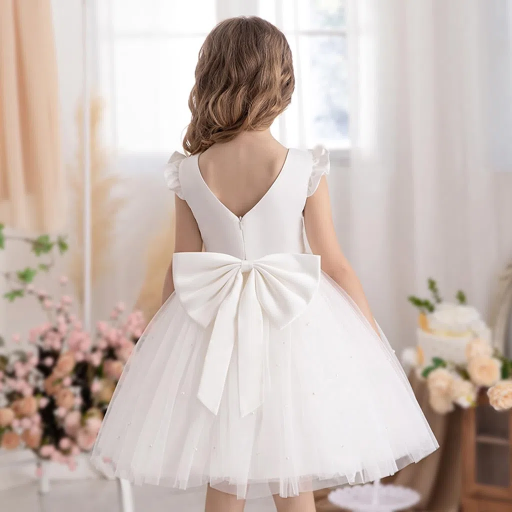 Fiore Ragazza Abiti da Sposa per Matrimoni Abiti da Damigella d'Onore Nodo A Fiocco Tulle Abito Bambini Formale Abito da Ballo da Sera Prima Comunione Vestito