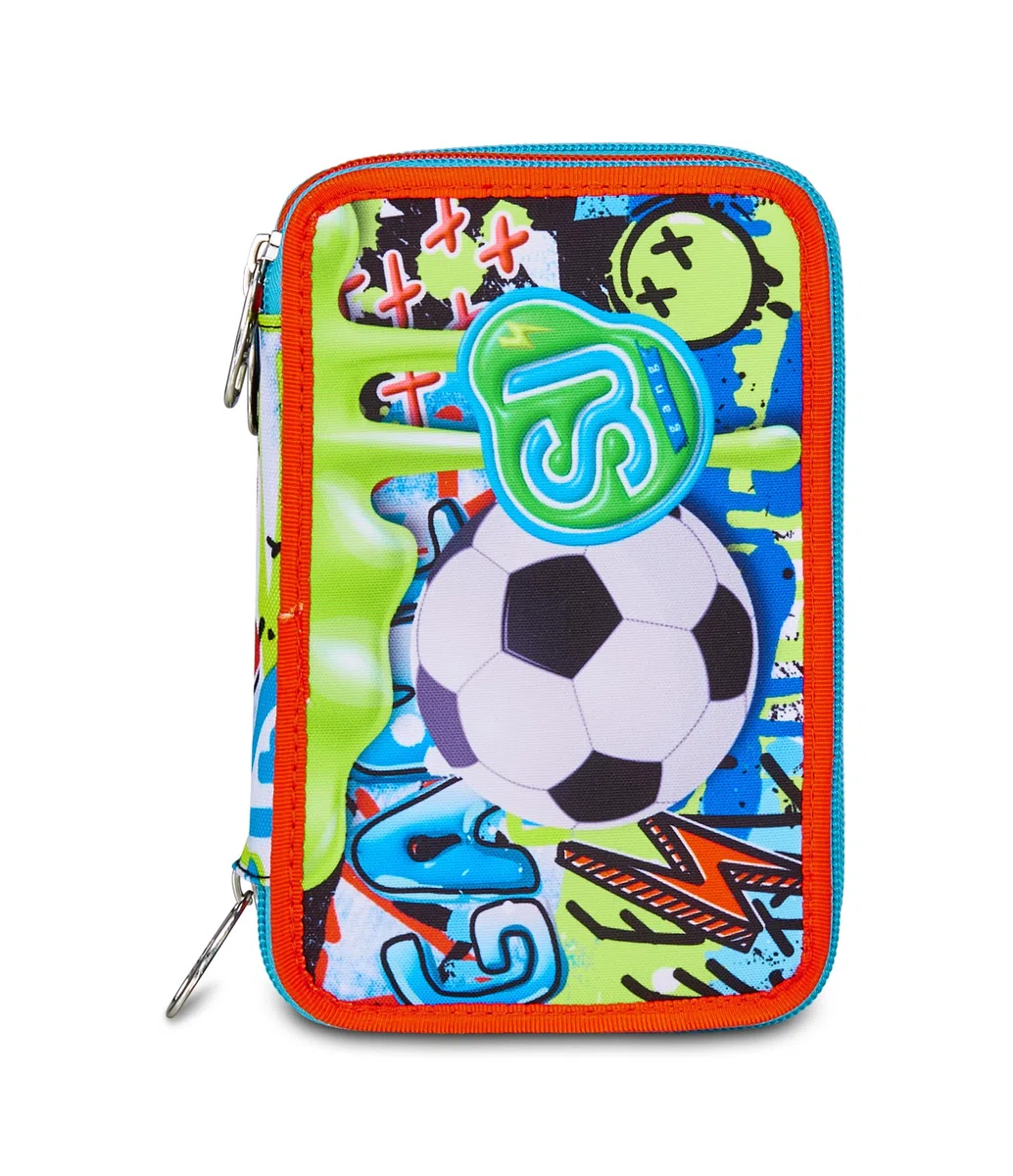 SJ GANG STYLE JAM GANG Astuccio Scuola 3 Zip, Blu, Portapenne Triplo Scomparto Completo Di Penne, Matite, Colori, Accessori Zaino, Scuole Elementari, Bambino