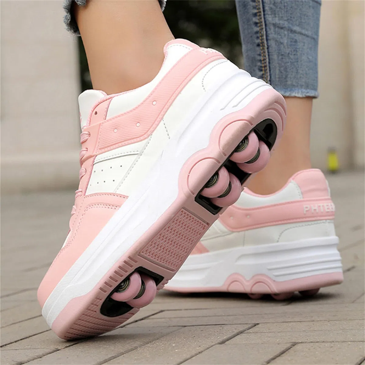 Mateju Scarpe con Rotelle da Bambina Ragazzo Ragazza Sportive Scarpe da Skateboard, 6 Rotelle Rimovibile Skateboard Ginnastica da Pattini Sneakers per Bambino, 31-40 EU