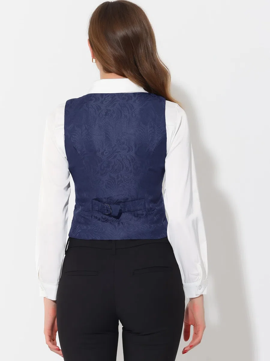 Allegra K Donna Gilet Vintage con Bottoni e Gilet senza Maniche in Jacquard Steampunk
