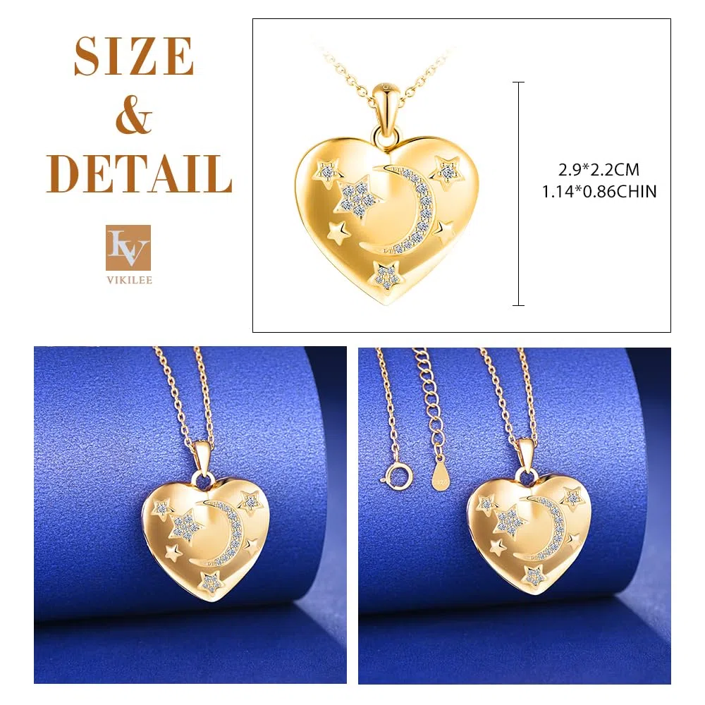 Cuore Luna Stella Portafoto Medaglione Collana Argento 925 Ragazze Collana di Foto Personalizzata con Scintillante Zirconi Sognante Ciondolo Portafoto Collane Regali per Fidanzata Moglie Figlia