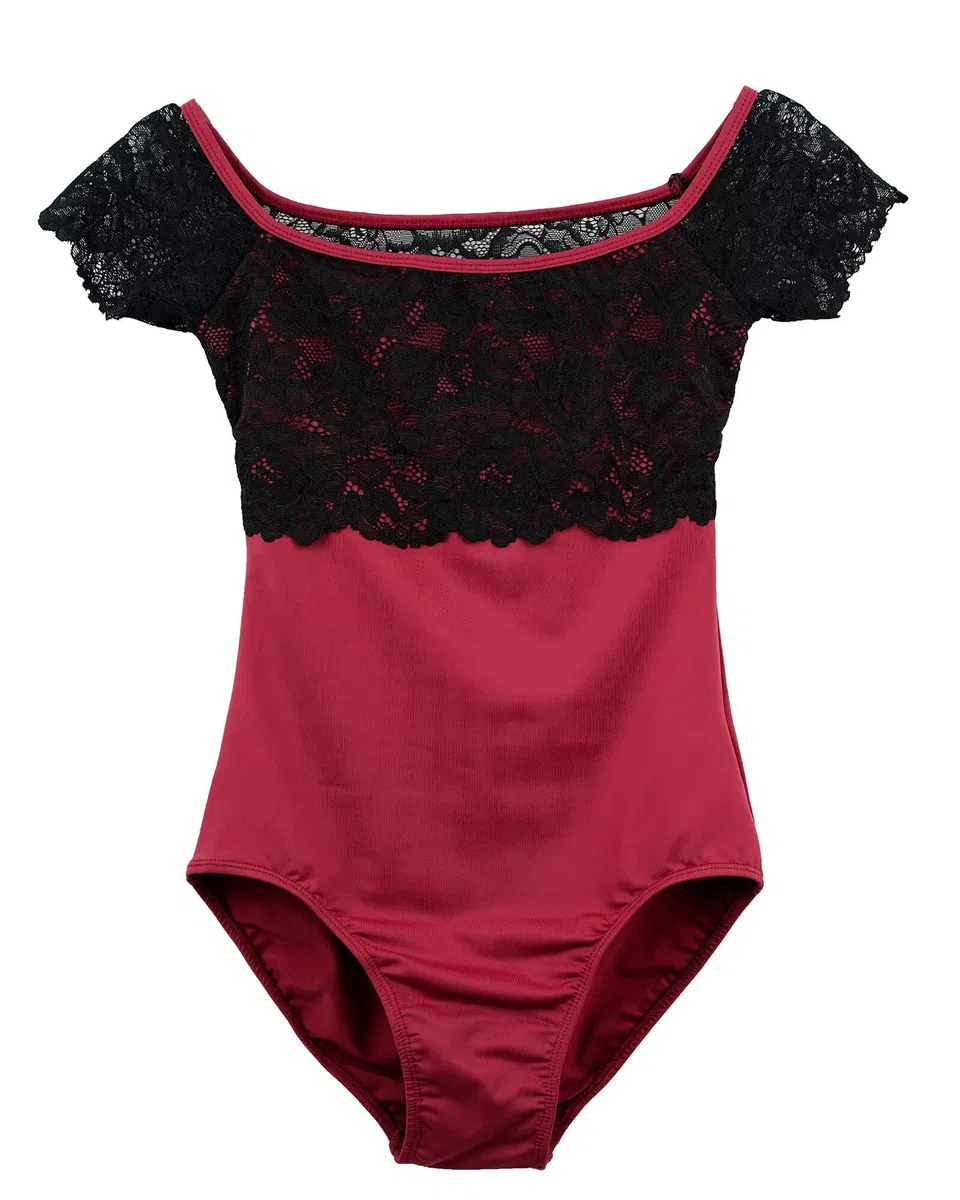 Donna Manica Corta Body Danza Classica Adulti Body Danza con Pizzo