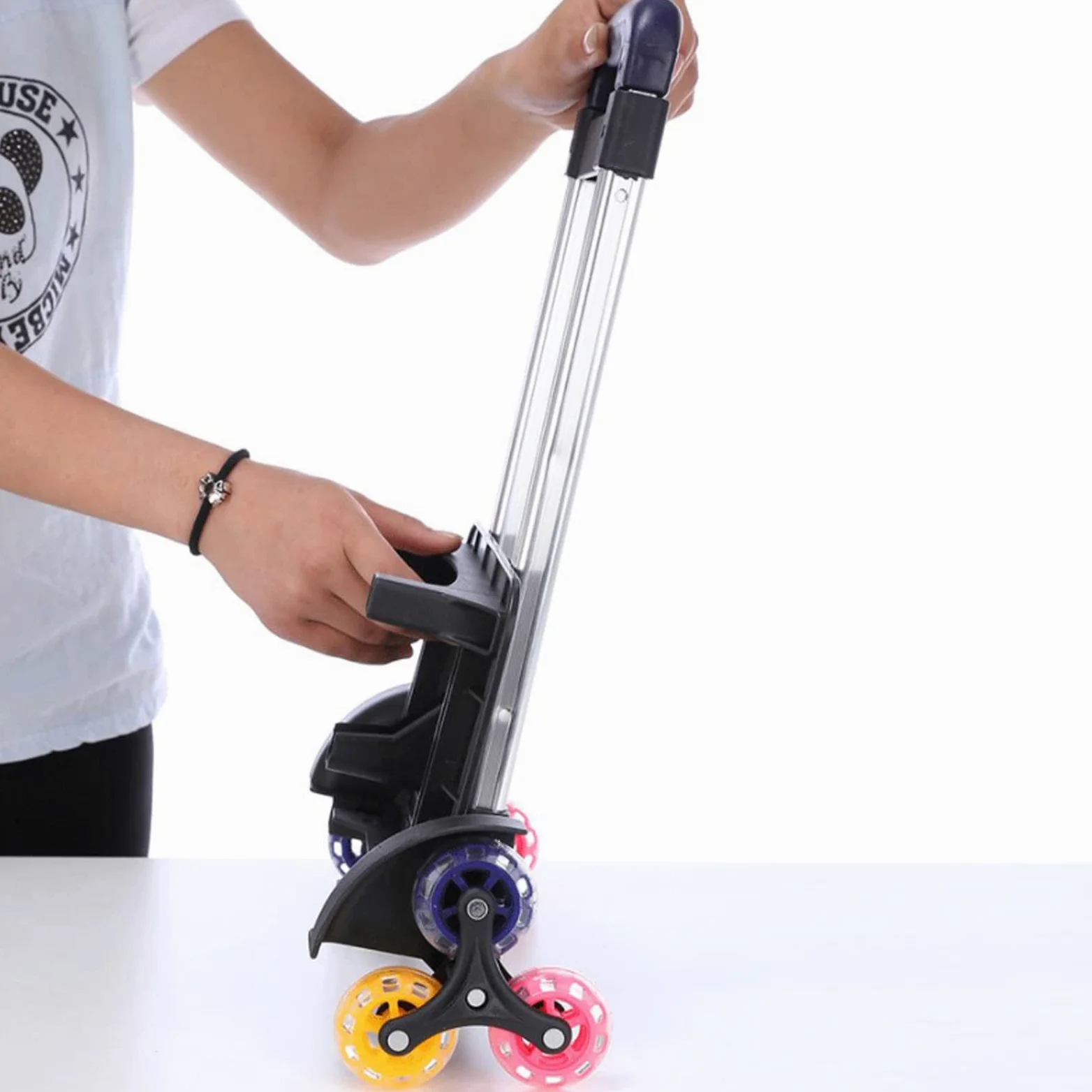 Carrello per Bagagli da Studente Carrello Pieghevole Trolley Durevole in Lega di Alluminio Carrello per 6 Zaini per Borsa Scolastica